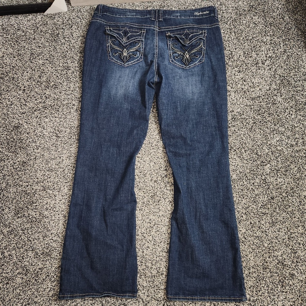 Y2k Hydraulic Bootcut Flare jeans Mid Rise Darkwash Faded Front Women 18W Grunge
